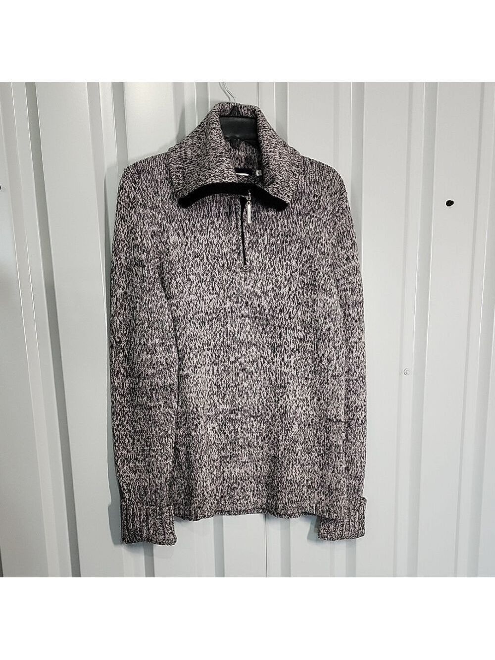Kapalua Women's Black and White 100% Merino Virgin Wool 1/4 Zip Sweater Size Lg